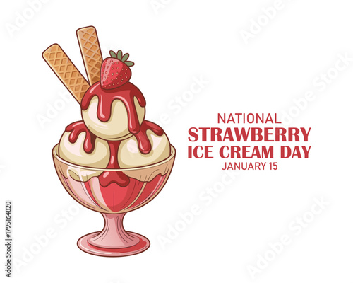 National Strawberry Ice Cream Day celebration featuring a colorful ice cream sundae with strawberries and sprinkles.