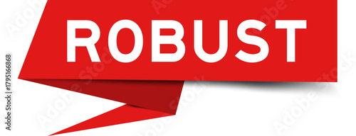 Foto Red color speech banner with word robust on white background
