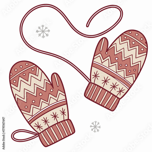 Cozy knitted mittens with festive patterns and snowflakes for winter warmth and holiday cheer