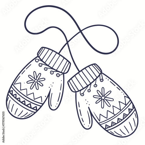 Cozy winter mittens with snowflake pattern and string connected for cold weather protection