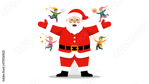 Christmas Joy: A jovial Santa Claus surrounded by happy elves, spreading cheer and the spirit of Christmas. A festive celebration with elements of magic and wonder.