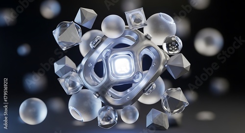 Abstract 3D rendering of geometric shapes with a glowing core.