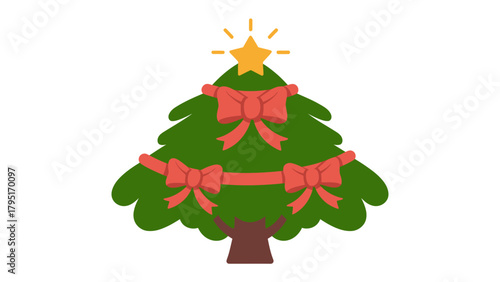 Festive Fir: A whimsical, hand-drawn illustration of a Christmas tree adorned with cheerful bows and a shining star, perfectly capturing the spirit of the holiday season.