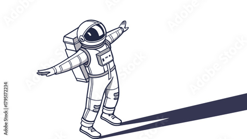Astronaut Reaching Out With Open Arms in Space, Celebrating Discovery and Exploration in a Stylized Line Drawing