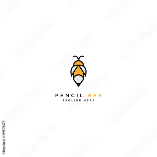 pencil bee logo vector icon illustration template