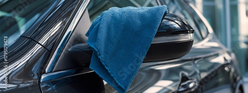 Modern Car Cleaning with Towel on Side Mirror for Spotless Finish and Quick Drying in Automotive Care