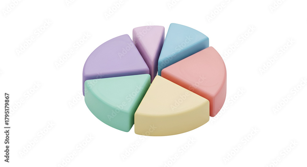 Obraz premium 3d icon of pastel pie chart with seven slices, representing data analysis and visualization