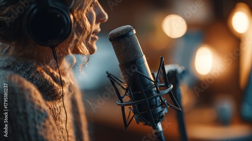 Professional Home Studio Setup for Podcast Recording with Microphone and Headphones