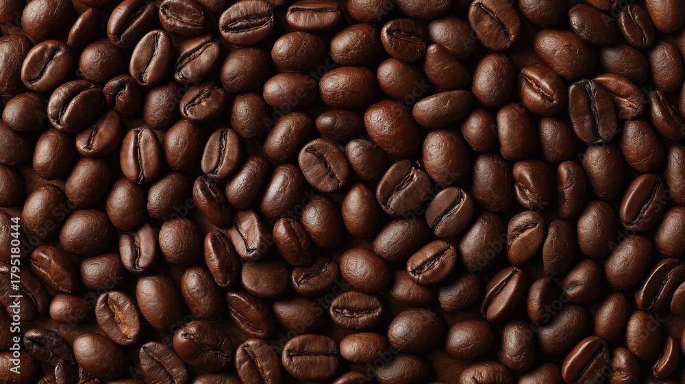 Obraz premium Perfectly ordered coffee beans arranged in precise concentric circles, creating a visually satisfying symmetrical coffee background with a spiral effect of roasted brown beans