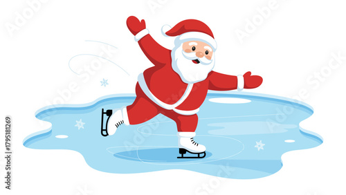 Joyful Santa on Ice: A jolly Santa Claus, in his classic red suit and hat, glides joyfully across the glistening ice, embodying the spirit of winter fun and holiday cheer.
