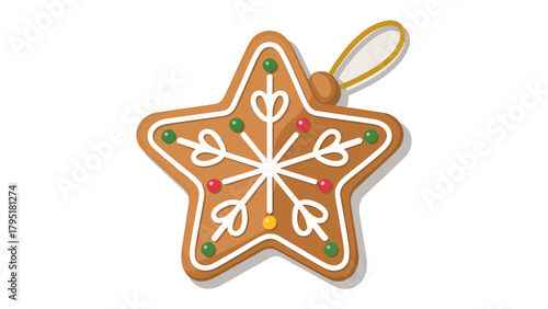 Gingerbread Star Ornament: A festive, star-shaped gingerbread cookie ornament, beautifully decorated with icing and candy details, ready to adorn a holiday tree and evoke the joy of the season.