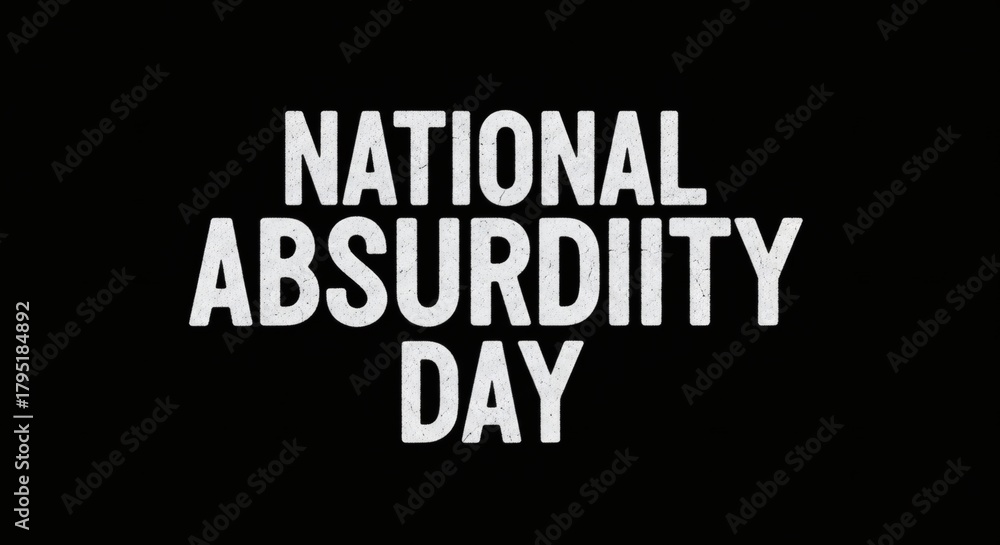 Fototapeta premium Text graphic with white distressed font on black background national absurdity day