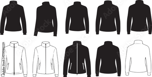 Collection of Jacket Illustrations for Apparel Design, Fashion Sketches and Technical Drawings