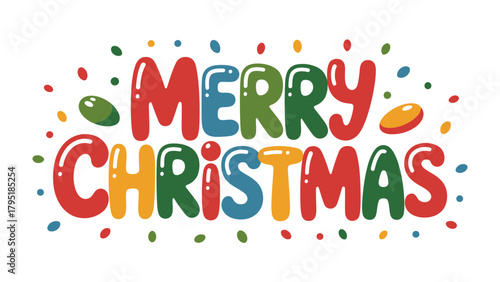 Holiday Greetings: A colorful festive greeting with the words Merry Christmas in vibrant hues, perfectly capturing the holiday spirit and cheer.