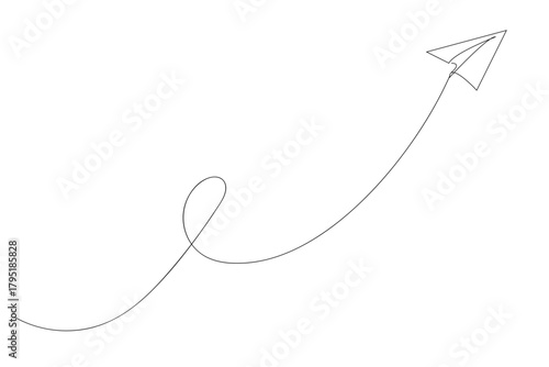 Continuous line paper plane, airplane vector art background. Abstract doodle email, mail plane, travel dream concept air. Business trip Vector abstract illustration flying ship in sky