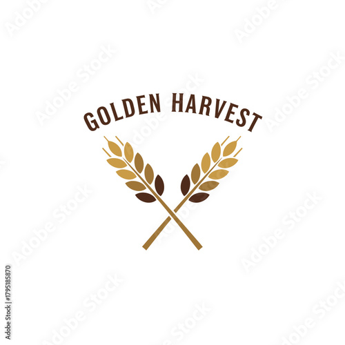 Golden Harvest Crossed Wheat Stalks Agriculture Logo