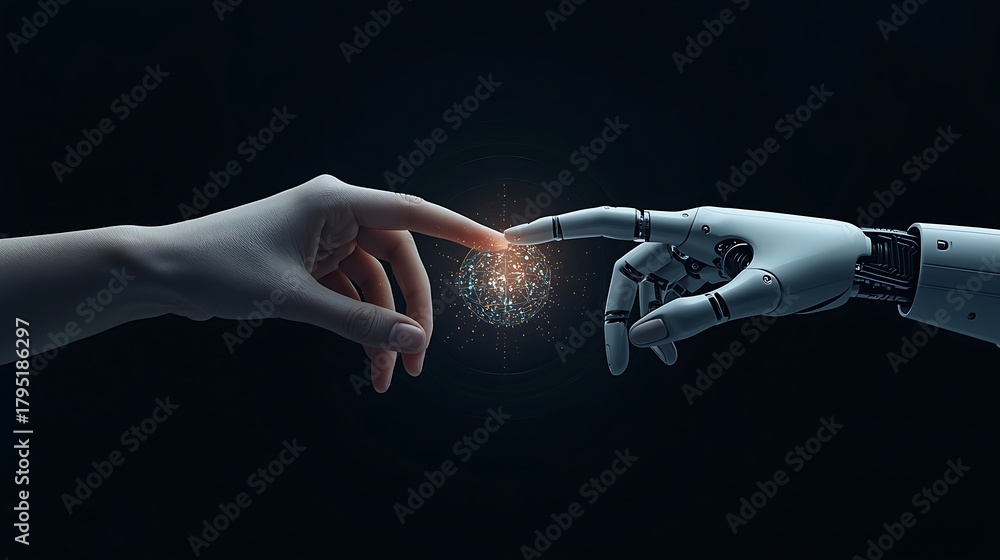 © Fthole - Human hand touching robot hand with glowing connection © Fthole - Human hand touching robot hand with glowing connection