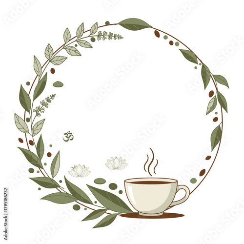 Calm Yoga Coffee Wreath Frame with Botanical Elements