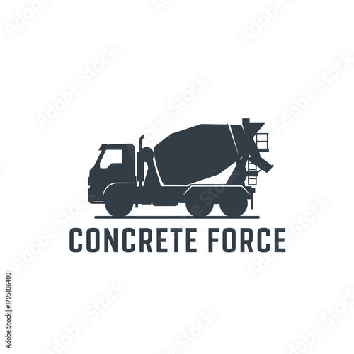 Monochrome Concrete Mixer Truck Silhouette Logo