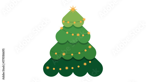 Festive Evergreen: A vibrant green Christmas tree decorated with twinkling lights and a radiant star at its peak, symbolizing the magic and joy of the holiday season.