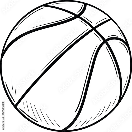 Hand-Drawn Basketball Outline Illustration with Classic Curved Line Details