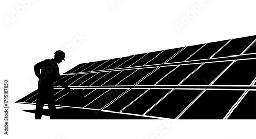 Dedicated technician installing modern solar panels, embracing sustainable energy solutions for a brighter future, professional clean energy concept
