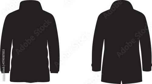 Black jackets viewed from front and back, isolated on a white background, perfect for fashion design and online clothing stores