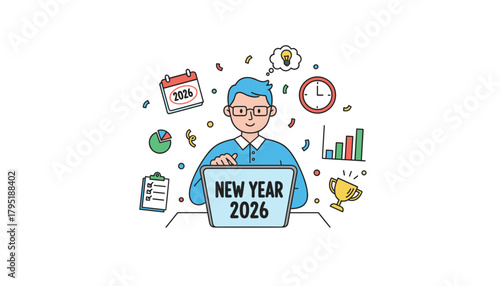 Businessman planning New Year 2026 goals ideas and strategy for future success and achievement
