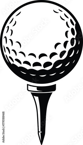 Detailed Black and White Golf Ball on Tee Illustration for Sports Design
