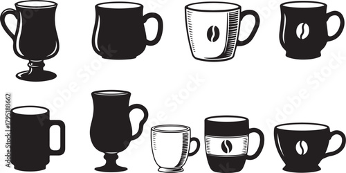Diverse Coffee Cup Vector Set Stylish Mugs for Your Creative Projects