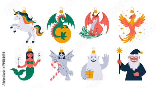 Festive Fantasies: A collection of fantastical creatures, each crafted as unique Christmas ornaments, adding a touch of enchantment to the holiday spirit.