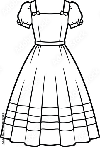 Classic retro dress line art illustration for coloring book design