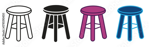 Stool icon set. Stool vector icon set collection. Stool Outline flat Icon. vector illustration.