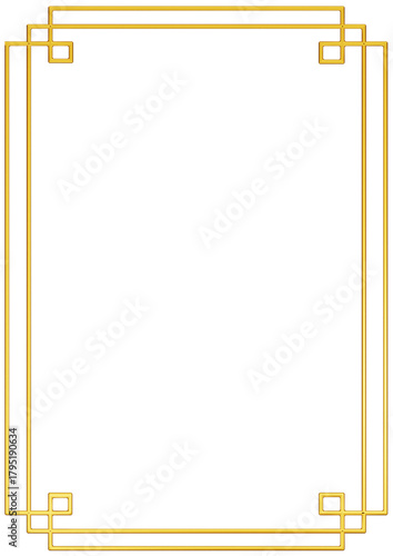 Chinese Simple golden geometric frames are isolated on black background. Luxury gold borders for invitations, luxury templates, and decorative patterns. Chinese border design. 3D png illustration.