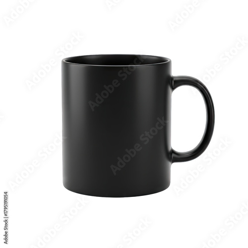 Matte Black Ceramic Mug Isolated on Transparent Background Realistic 3D Render