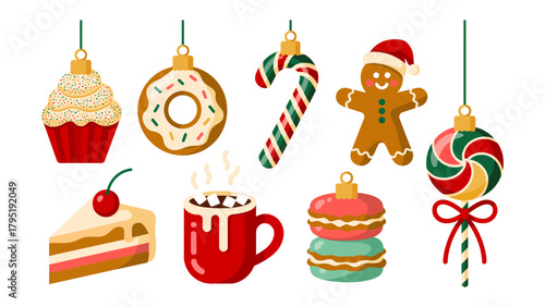Festive Sweets: Delightful assortment of holiday-themed treats including a gingerbread man and festive ornaments. Capturing the sweet essence of Christmas.