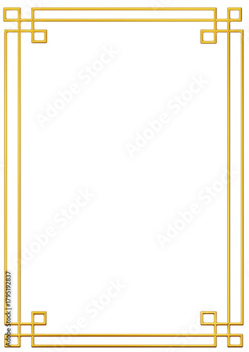 Chinese Simple golden geometric frames are isolated on black background. Luxury gold borders for invitations, luxury templates, and decorative patterns. Chinese border design. 3D png illustration.