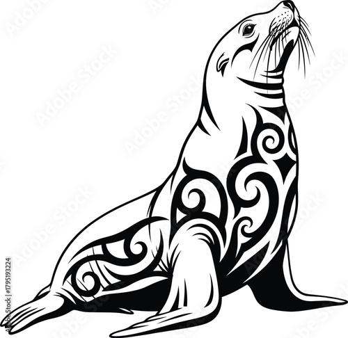 Sea lion tribal tattoo design vector illustration animal mammal art eps silhouette