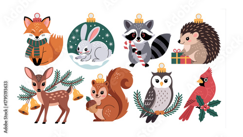 Festive Ornaments of Forest Creatures: Charming ornaments featuring woodland animals, each exuding the joyful spirit of the season, adorning the celebration.