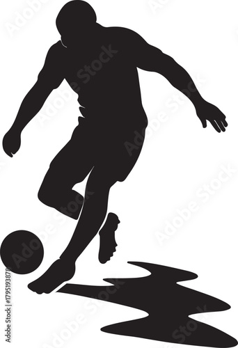 Dynamic Silhouette of a Soccer Player Kicking Ball with Artistic Shadow Effect
