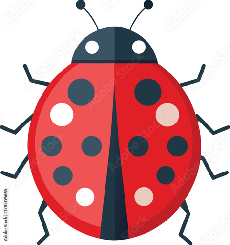 Ladybug A vibrant ladybug with its signature red and black spotted shell and antennae representing nature's beauty and a touch of whimsy.