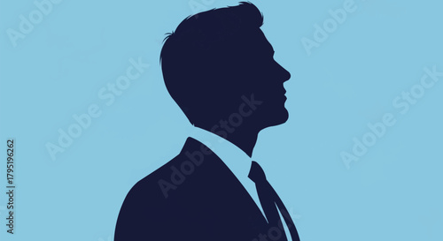 Dark blue profile silhouette of a professional businessman.