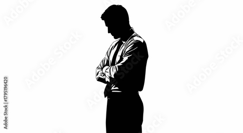 Silhouette of a Man with Arms Crossed in Contemplation.