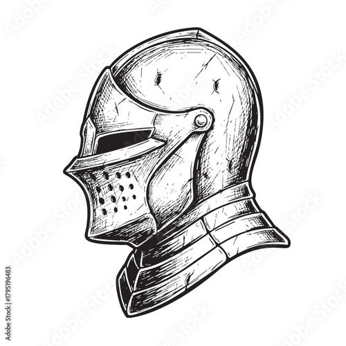 Vintage knight helmet illustration side view protection symbol