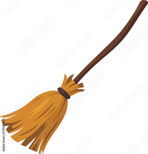 Classic household cleaning broom vector image featuring natural straw bristles and a sturdy wooden handle