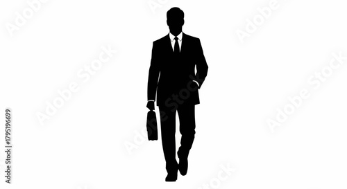 Silhouette of a Businessman Walking with Briefcase in Formal Attire.