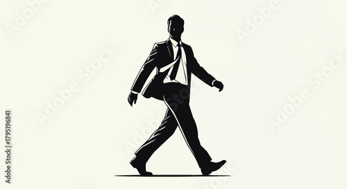 Silhouette of a businessman walking confidently forward.