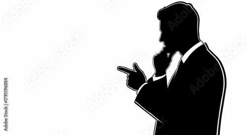 Silhouette of a businessman pointing and thinking.