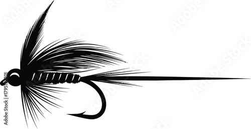 Fly fishing lure black and white vector image for fishing enthusiasts eps silhouette