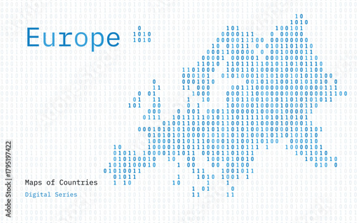 Europe continent map in binary code pattern